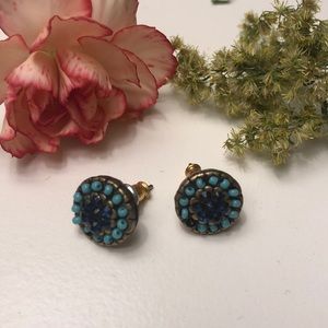 Navy and light blue stud earrings